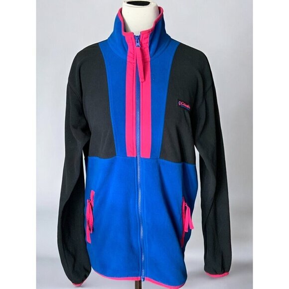 Columbia Fleece Jacket Black Blue Pink Full Zip Long Sleeve Mock Neck Small - Picture 6 of 8